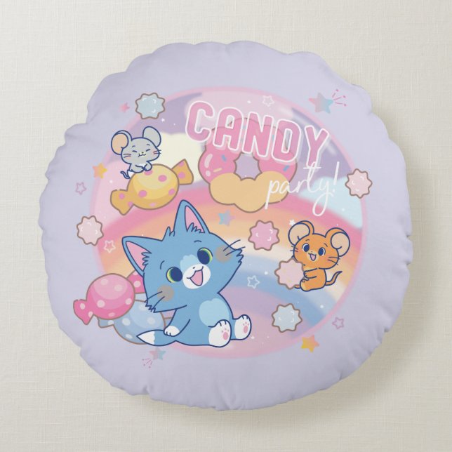 Anime Tom en Jerry Snoep Party Rond Kussen (Voorkant)