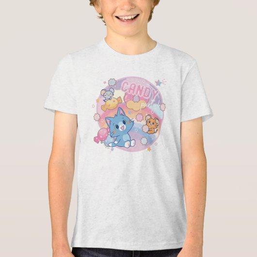 Anime Tom en Jerry Snoep Party Tri-Blend Shirt (Voorkant)