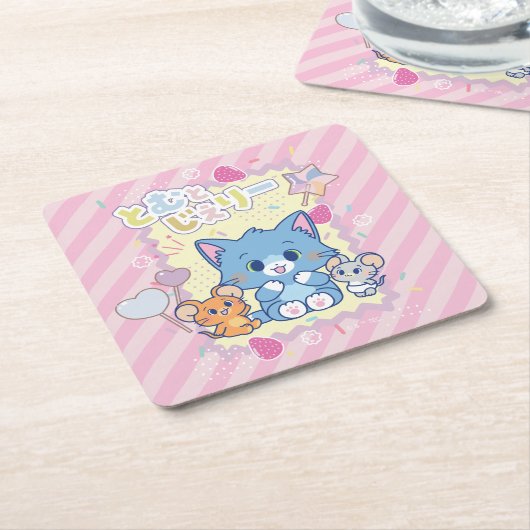 Anime Tom en Jerry Strawberry Fun Kartonnen Onderzetters (Schuin)