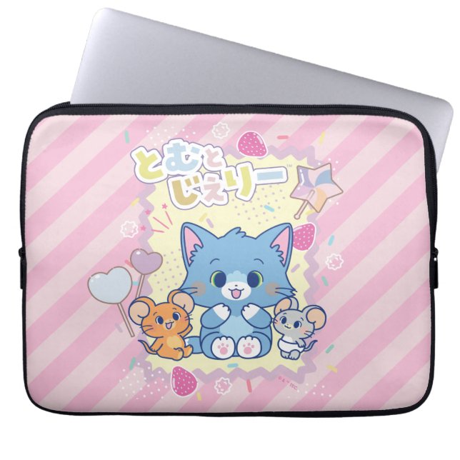Anime Tom en Jerry Strawberry Fun Laptop Sleeve (Voorkant)