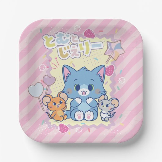 Anime Tom en Jerry Strawberry Fun Papieren Bordje (Voorkant)