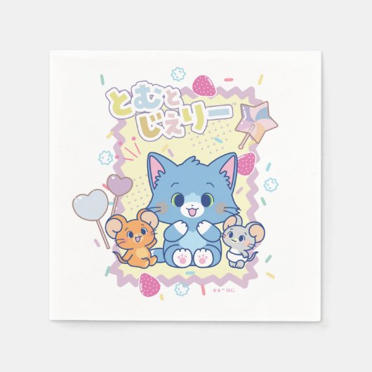 Anime Tom en Jerry Strawberry Fun Servet (Voorkant)