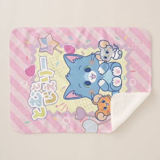 Anime Tom en Jerry Strawberry Fun Sherpa Deken (Voorkant (horizontaal))
