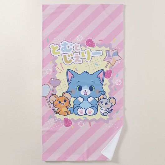 Anime Tom en Jerry Strawberry Fun Strandlaken (Voorkant)