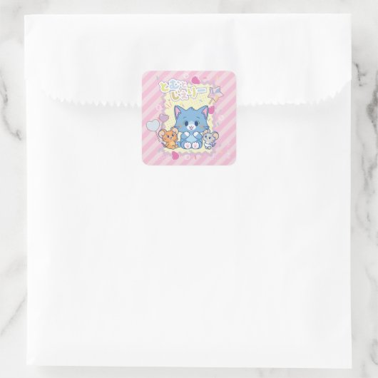Anime Tom en Jerry Strawberry Fun Vierkante Sticker (Tas)