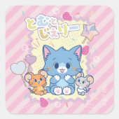 Anime Tom en Jerry Strawberry Fun Vierkante Sticker (Voorkant)