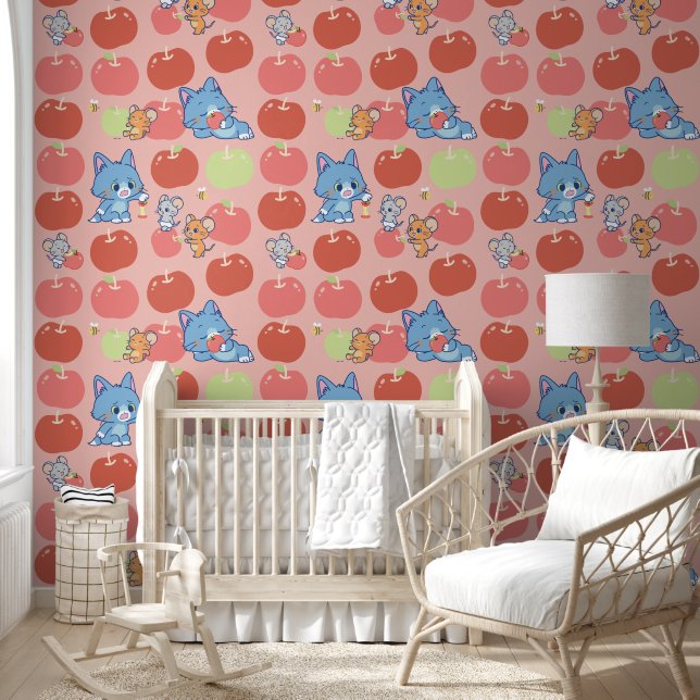 Anime Tom, Jerry en Tuffy Apple Patroon Behang (Kinderen)