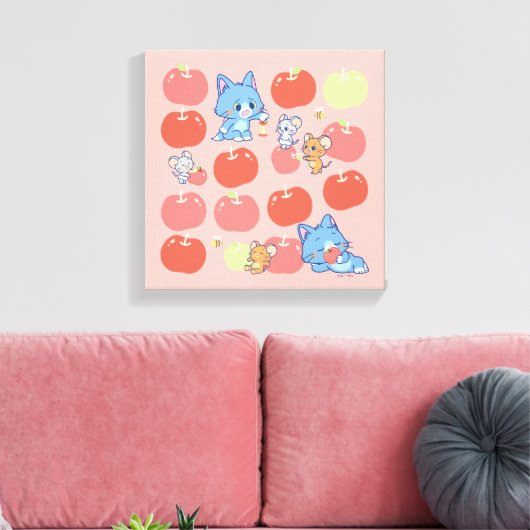 Anime Tom, Jerry en Tuffy Apple Patroon Canvas Afdruk (Insitu (Woonkamer))