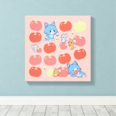 Anime Tom, Jerry en Tuffy Apple Patroon Canvas Afdruk (Insitu (Houten vloer))