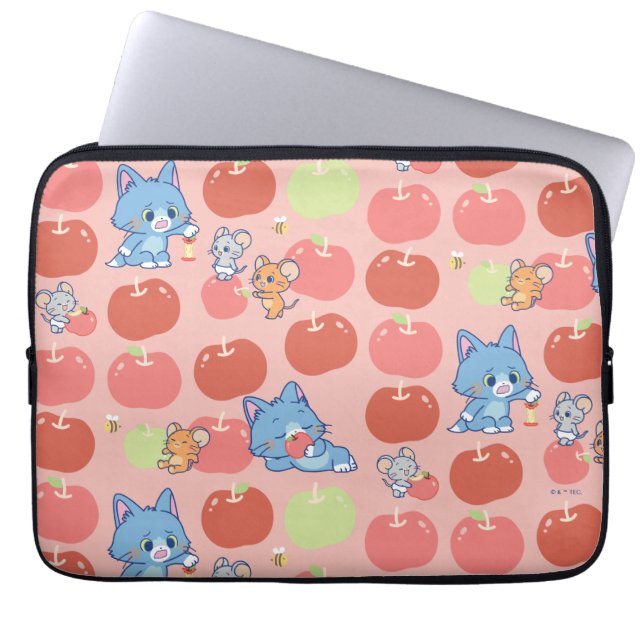 Anime Tom, Jerry en Tuffy Apple Patroon Laptop Sleeve (Voorkant)