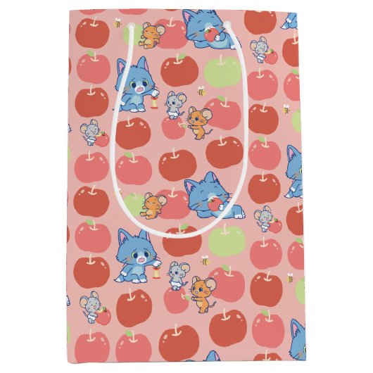 Anime Tom, Jerry en Tuffy Apple Patroon Medium Cadeauzakje (Voorkant)