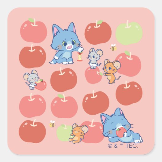Anime Tom, Jerry en Tuffy Apple Patroon Vierkante Sticker (Voorkant)