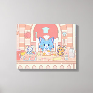 Anime Tom, Jerry en Tuffy Bakery Canvas Afdruk