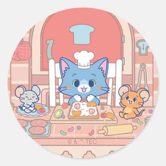 Anime Tom, Jerry en Tuffy Bakery Ronde Sticker (Voorkant)