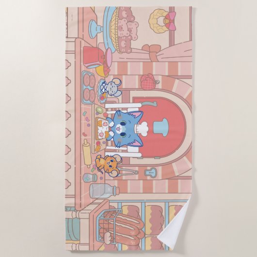 Anime Tom, Jerry en Tuffy Bakery Strandlaken (Voorkant)