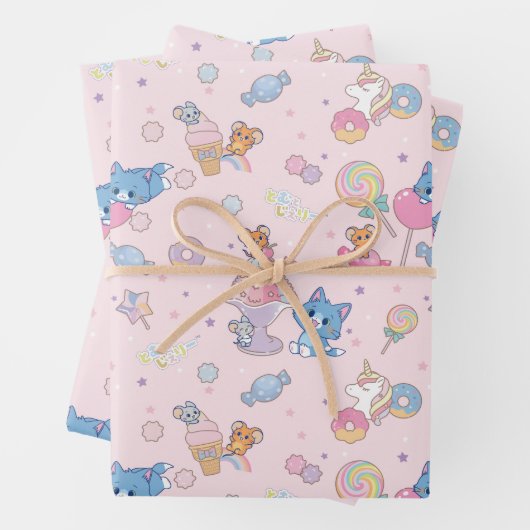 Anime Tom, Jerry en Tuffy Candyland Patroon Inpakpapier Vel (In situ)