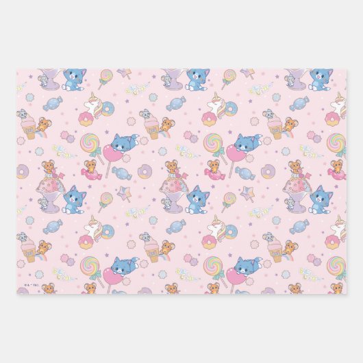 Anime Tom, Jerry en Tuffy Candyland Patroon Inpakpapier Vel (Voorkant)