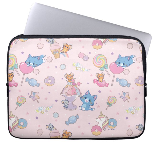 Anime Tom, Jerry en Tuffy Candyland Patroon Laptop Sleeve (Voorkant)