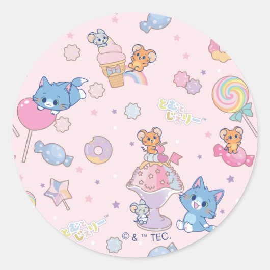 Anime Tom, Jerry en Tuffy Candyland Patroon Ronde Sticker (Voorkant)