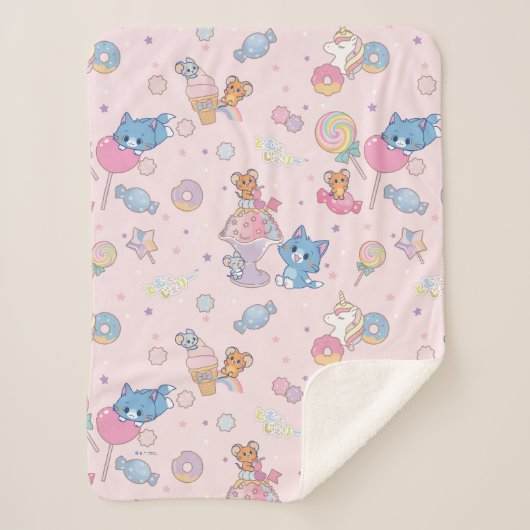 Anime Tom, Jerry en Tuffy Candyland Patroon Sherpa Deken (Voorkant)