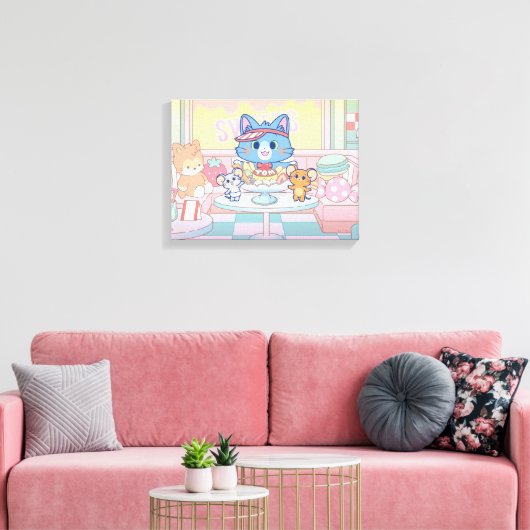 Anime Tom, Jerry en Tuffy Dessert Parlor Canvas Afdruk (Insitu (Woonkamer))