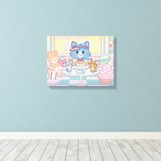 Anime Tom, Jerry en Tuffy Dessert Parlor Canvas Afdruk (Insitu (Houten vloer))