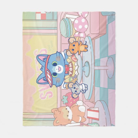 Anime Tom, Jerry en Tuffy Dessert Parlor Fleece Deken (Voorkant)