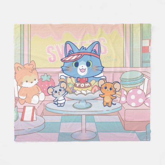 Anime Tom, Jerry en Tuffy Dessert Parlor Fleece Deken (Voorkant (Horizontaal))