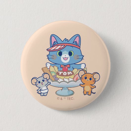 Anime Tom, Jerry en Tuffy Dessert Parlor Ronde Button 5,7 Cm (Voorkant)