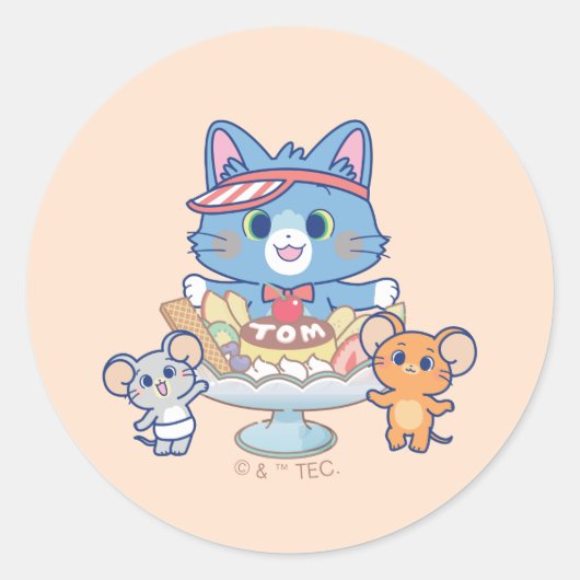Anime Tom, Jerry en Tuffy Dessert Parlor Ronde Sticker (Voorkant)