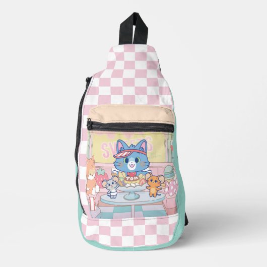 Anime Tom, Jerry en Tuffy Dessert Parlor Sling Bag (Voorkant)