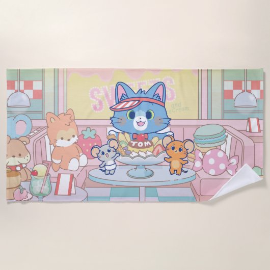 Anime Tom, Jerry en Tuffy Dessert Parlor Strandlaken (Voorkant)