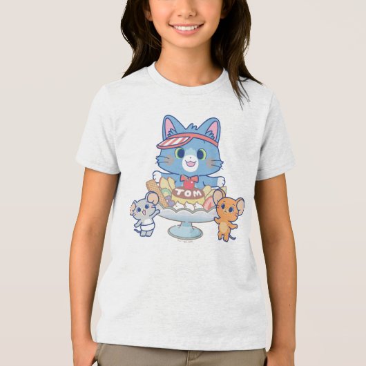 Anime Tom, Jerry en Tuffy Dessert Parlor Tri-Blend Shirt (Voorkant)