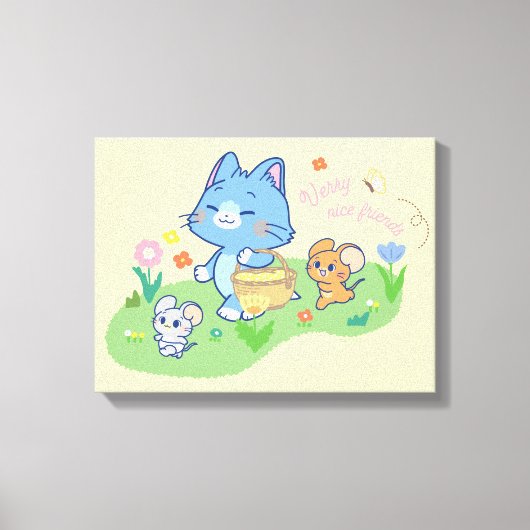 Anime Tom, Jerry en Tuffy Picnic Canvas Afdruk (Voorkant)