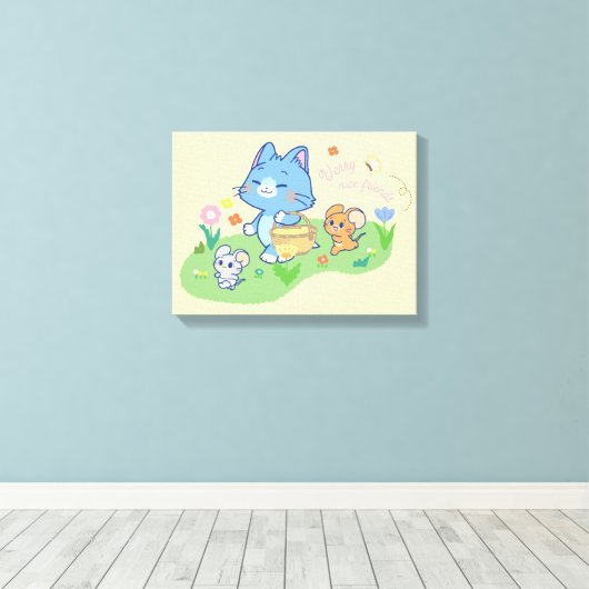 Anime Tom, Jerry en Tuffy Picnic Canvas Afdruk (Insitu (Houten vloer))