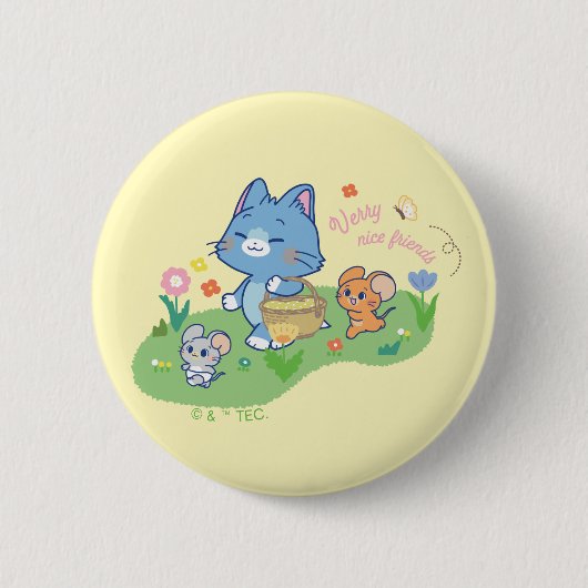 Anime Tom, Jerry en Tuffy Picnic Ronde Button 5,7 Cm (Voorkant)