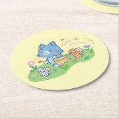 Anime Tom, Jerry en Tuffy Picnic Ronde Kartonnen Onderzetter (Gebogen)