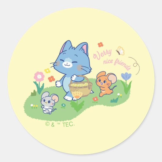 Anime Tom, Jerry en Tuffy Picnic Ronde Sticker (Voorkant)