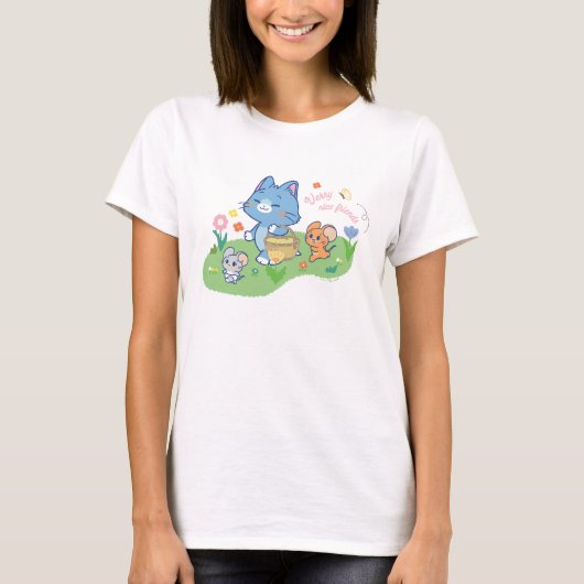 Anime Tom, Jerry en Tuffy Picnic T-shirt (Voorkant)