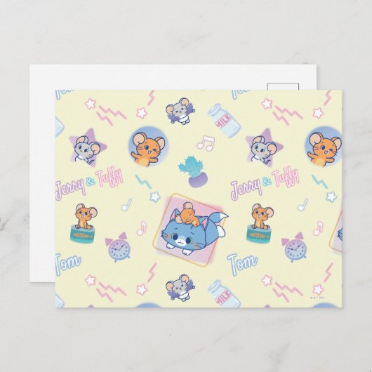 Anime Tom, Jerry, en Tuffy Playtime Pattern Briefkaart (Voorkant / Achterkant)