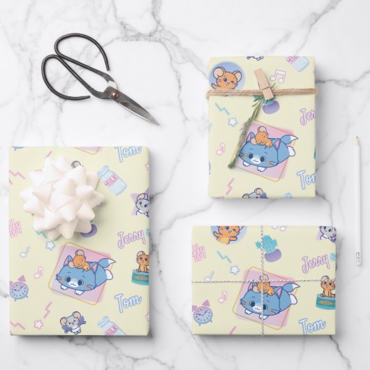 Anime Tom, Jerry, en Tuffy Playtime Pattern Inpakpapier Vel (Voorkant)