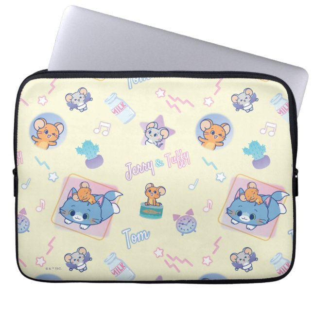Anime Tom, Jerry, en Tuffy Playtime Pattern Laptop Sleeve (Voorkant)