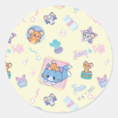 Anime Tom, Jerry, en Tuffy Playtime Pattern Ronde Sticker (Voorkant)