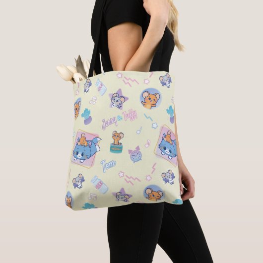Anime Tom, Jerry, en Tuffy Playtime Pattern Tote Bag (Dichtbij)