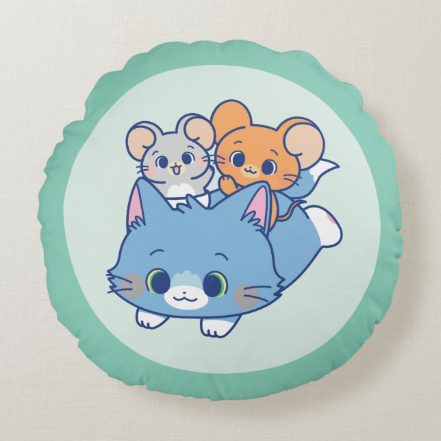 Anime Tom, Jerry en Tuffy Rond Kussen (Voorkant)
