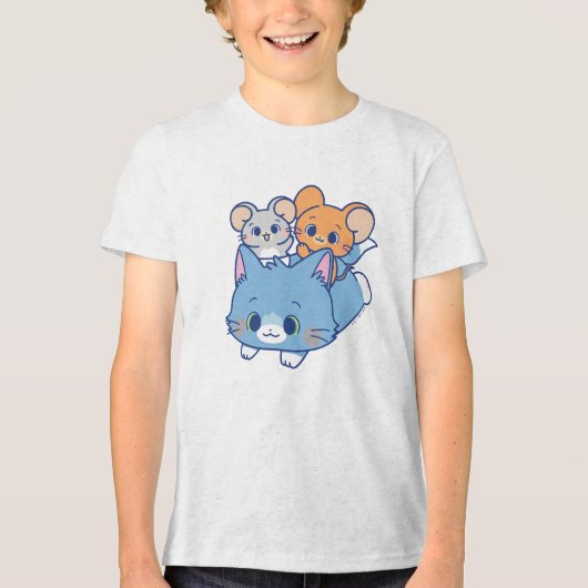 Anime Tom, Jerry en Tuffy Tri-Blend Shirt (Voorkant)