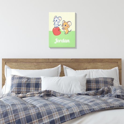 Anime Tuffy en Jerry Apple aan het rollen Canvas Afdruk (Insitu (Slaapkamer))