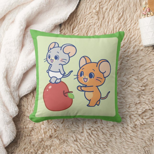 Anime Tuffy en Jerry Apple aan het rollen Kussen (Deken)