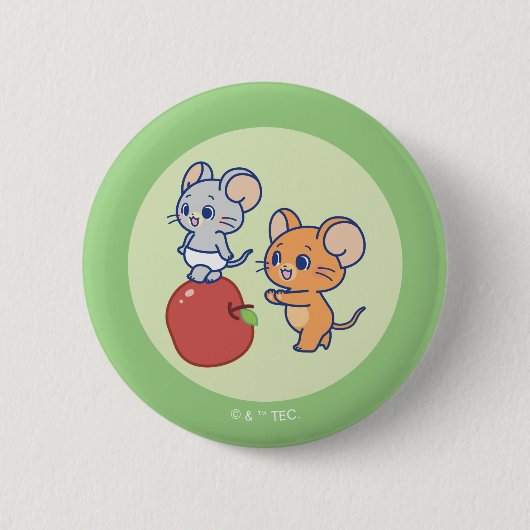 Anime Tuffy en Jerry Apple aan het rollen Ronde Button 5,7 Cm (Voorkant)