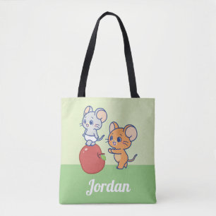Anime Tuffy en Jerry Apple aan het rollen Tote Bag